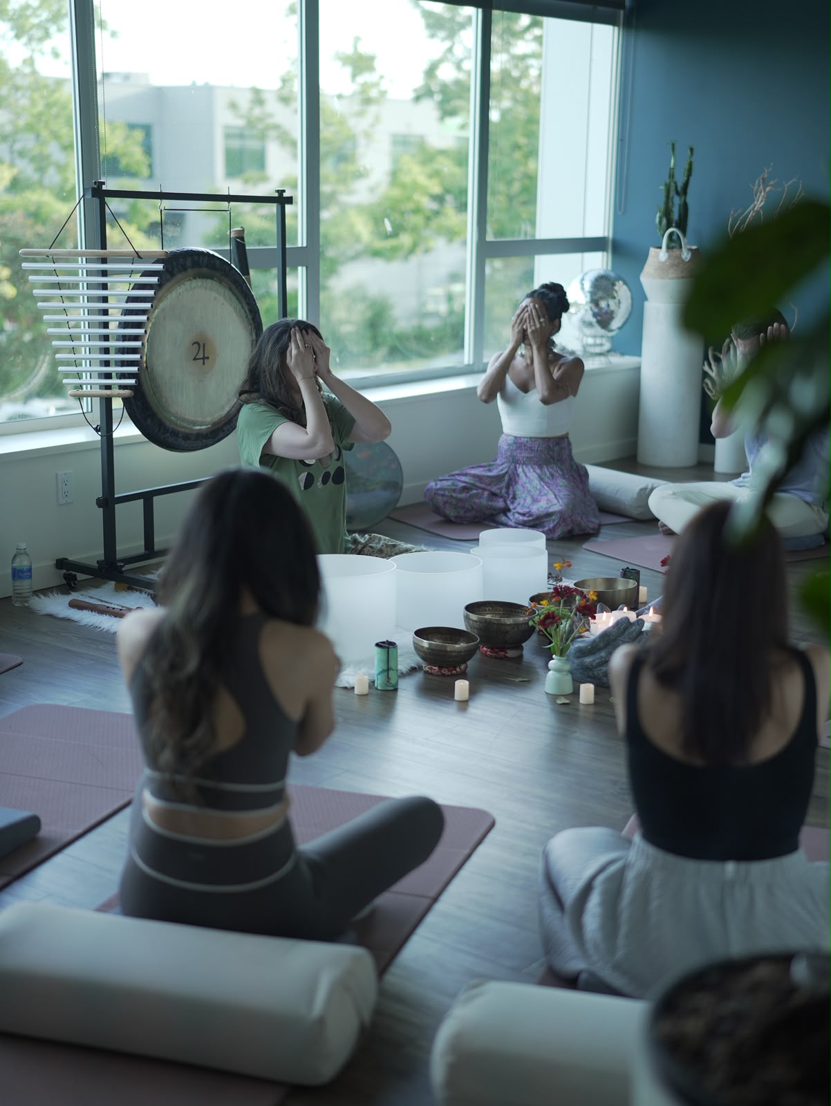 A soundbath gathering in the studio